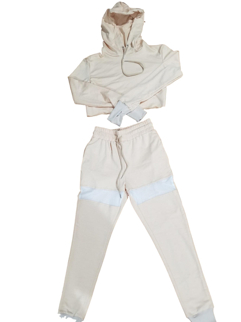 Beige Crop hoody and Sweatpants set - No weak points