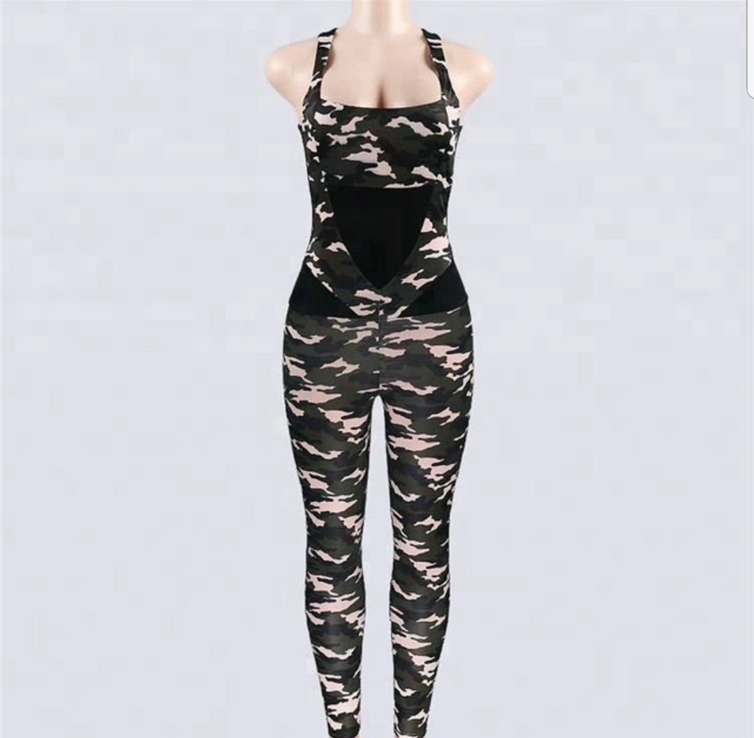Camo open back romper - No weak points